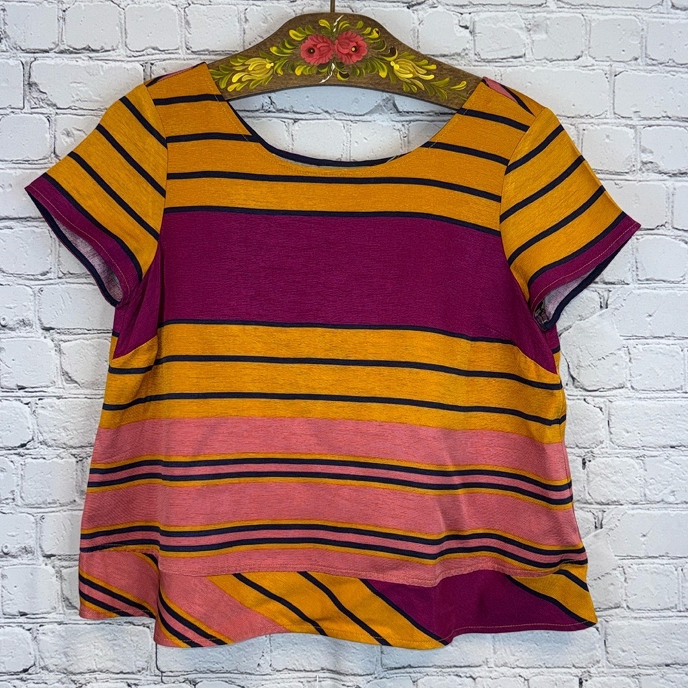 MAEVE Striped Top Pink Rose Raspberry Mango, Size 4, NWT